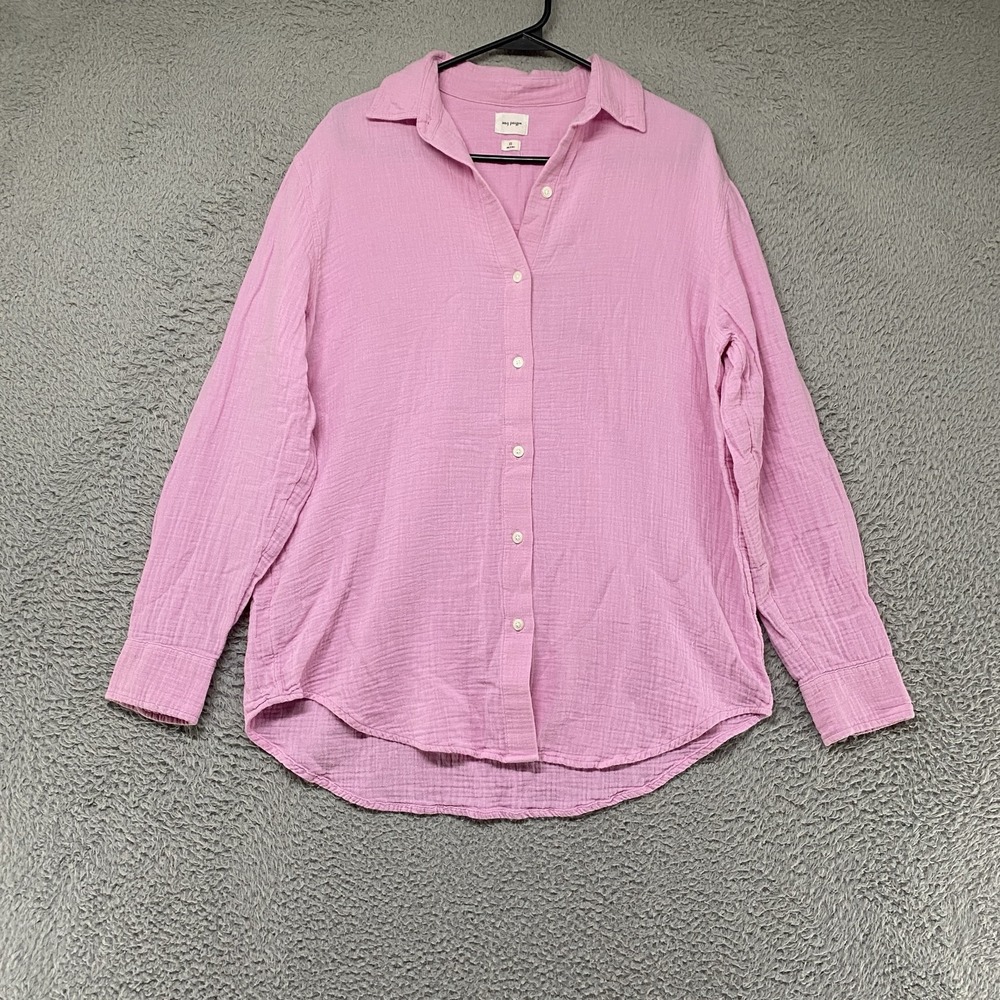 Wilfred Free Crinkle Gauze Shirt Womens XS Pink Button Up Long Sleeve Relaxed